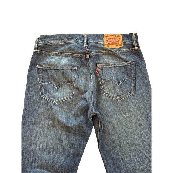 Levis 501 Jeans Mens 34x34 (32x33) Blue Original Fit Button Fly Denim Distressed - Picture 5 of 13
